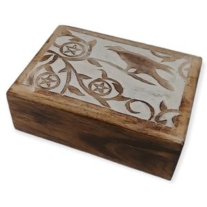 Wooden Keepsake Magic Storage Witchy Jewlery Spell Box Raven Pentagram Crow Vine